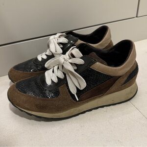 Beige & Brown Leather Sneakers, EU38/US7.5